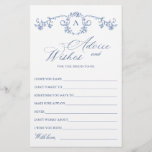 Elegant Blue French Garden Wishes & Advice Card<br><div class="desc">Personalise with the bride to be's name and date of shower. 
For further customisation,  please click the "customise further" link. If you need help,  contact me please.</div>