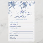 Elegant Blue French Garden Wishes & Advice Card<br><div class="desc">Personalise with the bride to be's name and date of shower. 
For further customisation,  please click the "customise further" link. If you need help,  contact me please.</div>