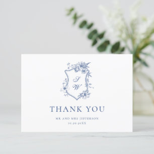 Elegant Blue French Roses Garden Floral Wedding Thank You Card