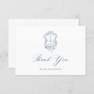 Elegant Blue French Roses Garden Floral Wedding Thank You Card