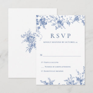Elegant Blue French Roses Garden Toile Wedding RSVP Card