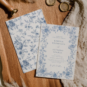 Elegant Blue French Toile Chinoiserie Wedding Invitation