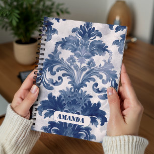 Elegant Blue French Toile de Jouy Monogram Notebook