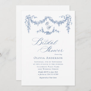 Elegant Blue French Toile Garden BRIDAL SHOWER Invitation