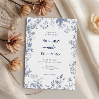 Elegant Blue French Toile Wedding Invitation