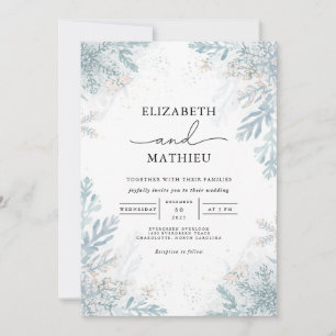 Elegant Blue Frost Botanical Winter Wedding Invitation