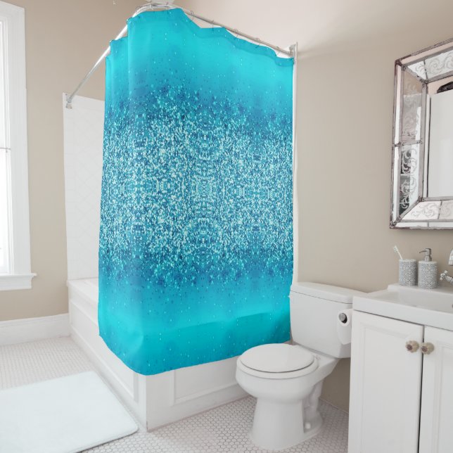 Elegant Blue Frost Sparkle Shower Curtain (In Situ)