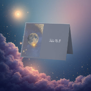 elegant blue galaxy sky single seating card