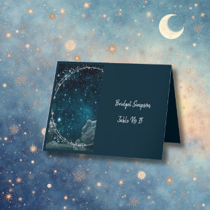 elegant blue galaxy sky single seating card