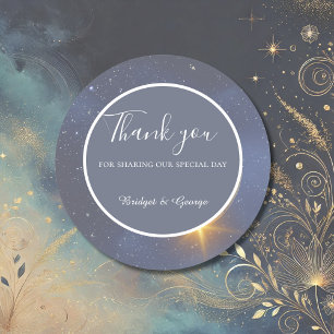 elegant blue galaxy sky wedding classic round sticker