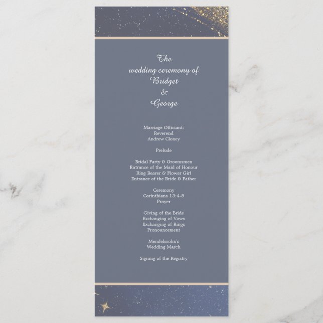 elegant blue galaxy sky wedding  program (Back)