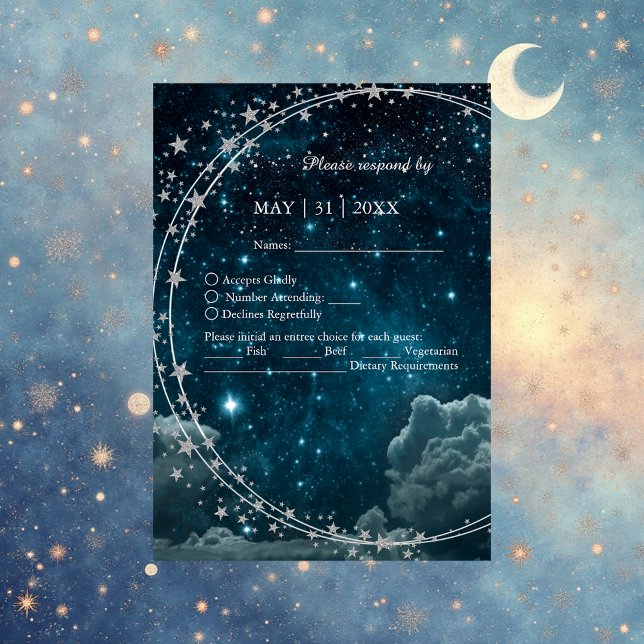 elegant blue galaxy sky wedding  RSVP card (Creator Uploaded)