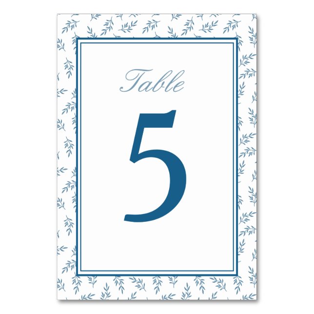 Elegant Blue Garden Classic Wedding Table Number  (Front)