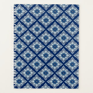 Elegant Blue Geometric Floral Pattern Planner