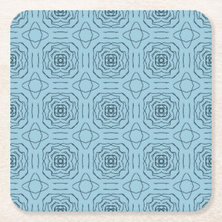 Elegant Blue Geometric Line Art Seamless Pattern Square Paper Coaster