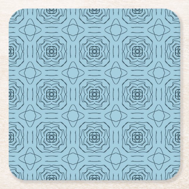 Elegant Blue Geometric Line Art Seamless Pattern Square Paper Coaster (Front)