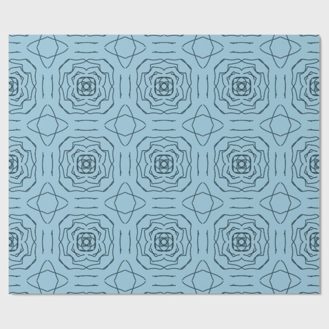 Elegant Blue Geometric Line Art Seamless Pattern Wrapping Paper (Flat)