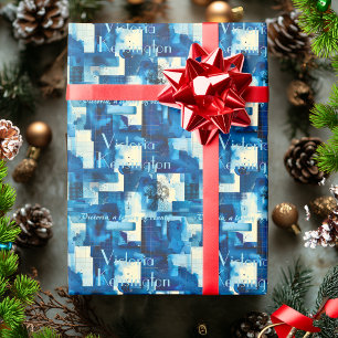 Elegant Blue Geometric Personalised Gift Wrap