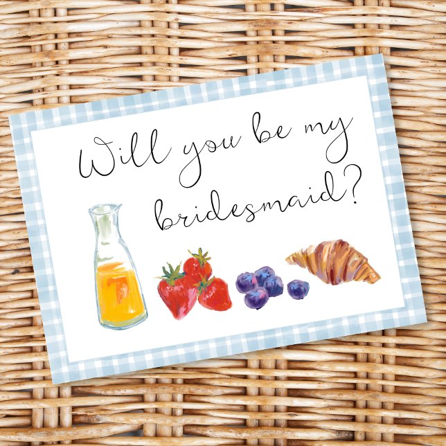 Elegant Blue Gingham Brunch Bridesmaid Proposal Card (Creator Uploaded)