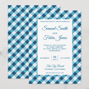 Elegant Blue Gingham Pattern Wedding Invitation