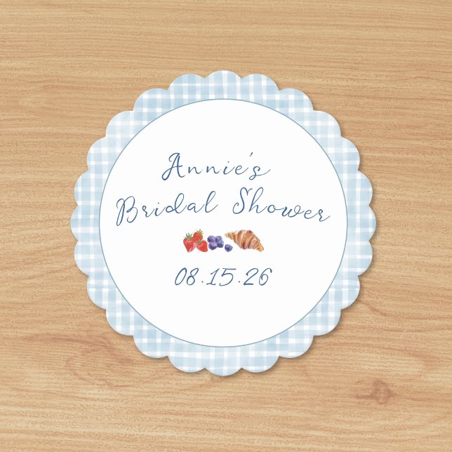 Elegant Blue Gingham Picnic Brunch Bridal Shower Paper Coaster (Creator Uploaded)