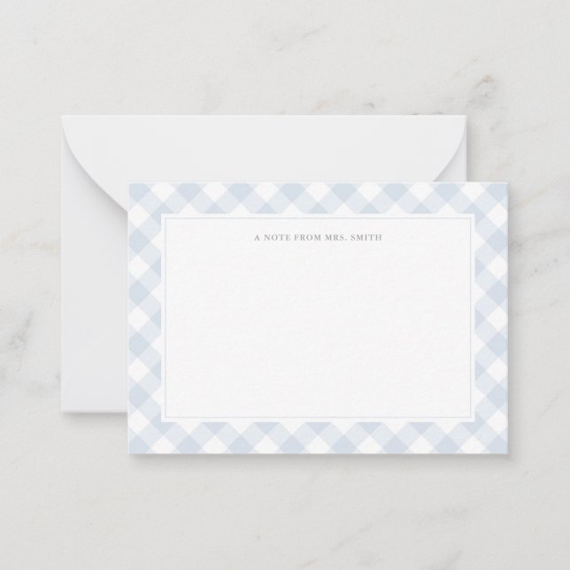 Elegant Blue Gingham Plaid Teacher Card (Front)