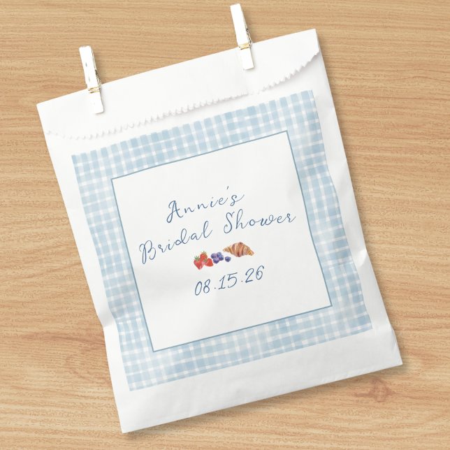 Elegant Blue Gingham Summer Brunch Bridal Shower Favour Bag (Creator Uploaded)