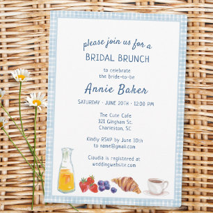 Elegant Blue Gingham Summer Brunch Bridal Shower  Invitation