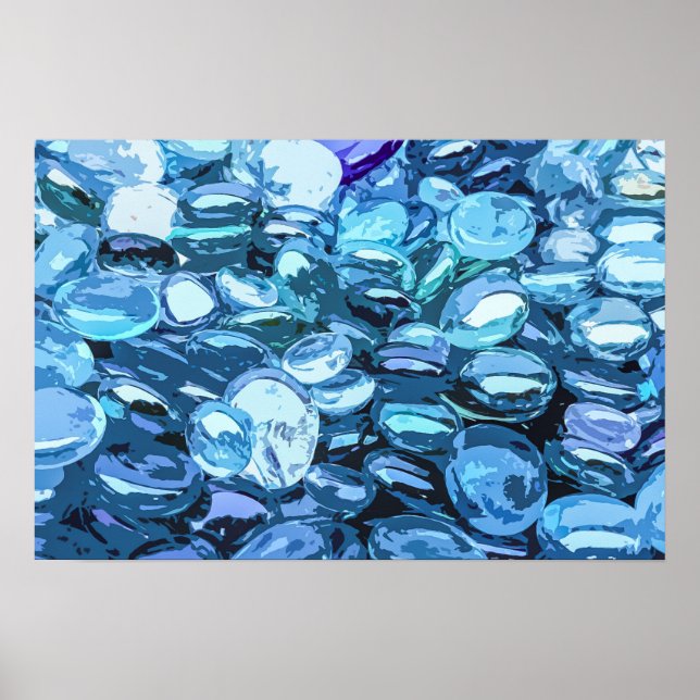 Elegant Blue Glass Pebbles Artwork | Poster (Front)
