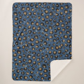 Elegant Blue Glitter Black Gold Leopard Print Sherpa Blanket (Front)