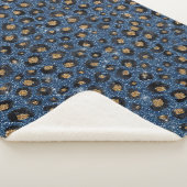 Elegant Blue Glitter Black Gold Leopard Print Sherpa Blanket (3/4)