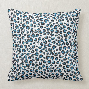 Elegant Blue Glitter Black Leopard Animal Print Cushion
