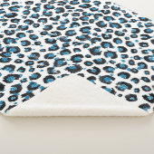 Elegant Blue Glitter Black Leopard Animal Print Sherpa Blanket (3/4)
