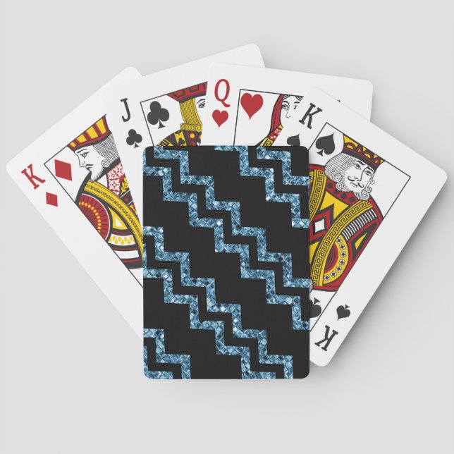Elegant Blue Glitter Chevron Stripe Glam Sparkle Playing Cards (Back)