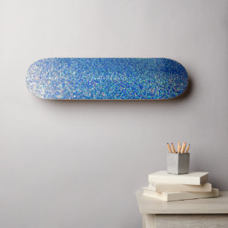Elegant blue Glitter Custom Name  Skateboard