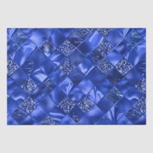 Elegant Blue Glitter Diamond Lattice Pattern Tissue Paper