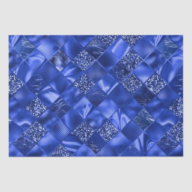 Elegant Blue Glitter Diamond Lattice Pattern Tissue Paper (Front)