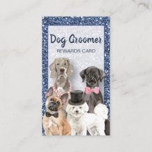 Elegant Blue Glitter Dog Grooming Loyalty Card