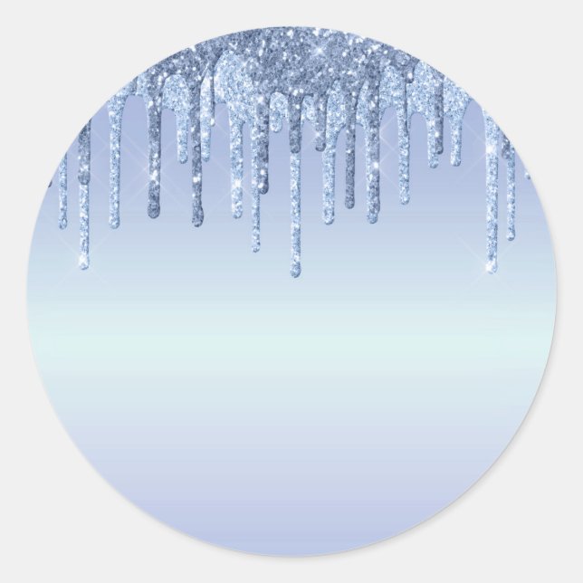 Elegant Blue Glitter Drips Classic Round Sticker (Front)