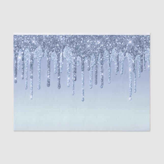 Elegant Blue Glitter Drips Tissue Paper (Front)