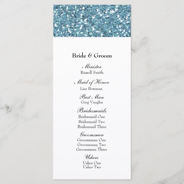 Elegant Blue Glitter Look Wedding Program (Front)