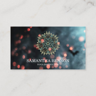 Elegant Blue Glitter Lotus Yoga Instructor Business Card