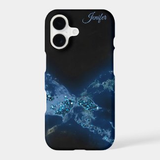 Elegant Blue Glitter Monogram