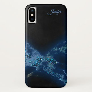 Elegant Blue Glitter Monogram iPhone X Case