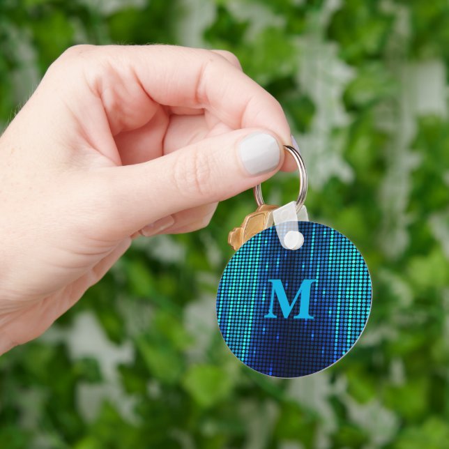 Elegant Blue Glitter Monogram Key Ring (Hand)