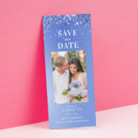 Elegant Blue Glitter Photo Wedding Save The Date