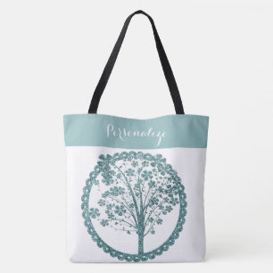 Elegant Blue Glitter Tree of Life Zen Yoga Tote Bag