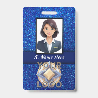 Elegant Blue Glitter Wedding Event Staff ID Name Badge