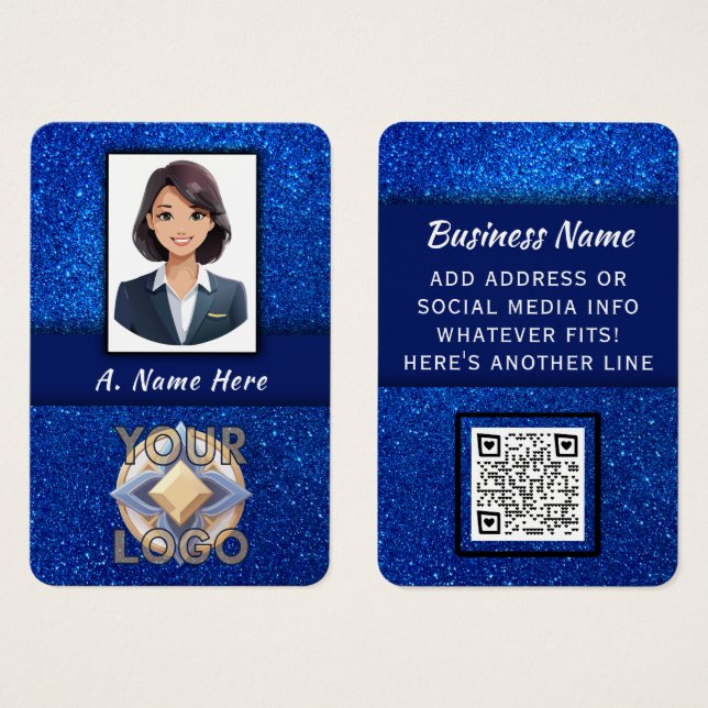 Elegant Blue Glitter Wedding Pros Event Staff Logo (Front & Back)