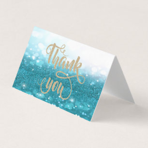 Elegant Blue Glittery Bokeh Thank You Card